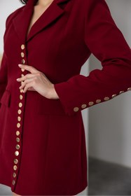 Resim buqre's moda Trend Kadın Gold Çıt Çıt Detaylı Tasarım Uzun Blazer Ceket 