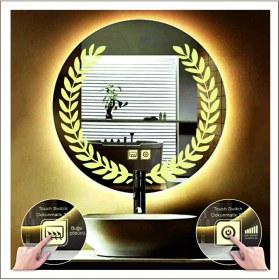 Resim Dnr-Mirror55 Cm Günışığı Ledli Tasarım Kumlamalı Dokunmatik Tuşlu Buğu Önleyicili Banyo Aynası Makyaj Aynası 
