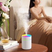 Resim Yeni bir model renkli ışık USB nemlendirici ve aroma difüzörü, 180 ml kapasiteli kompakt ve taşınabilir, yatak odaları, arabalar, evler ve yurtlar için uygun. Pil içermez ve USB gücüyle çalışır. 