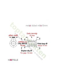 Resim Hafele Dübel Çelik Sarı Havşa Başlı M8X15Mm 