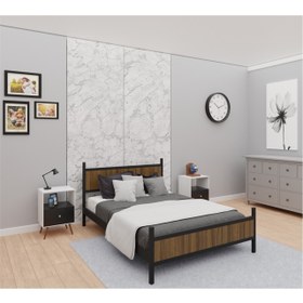 Resim GM 305 MODERN ÇİFT KİŞİLİK AHŞAP METAL SİYAH CEVİZ KARYOLA 160X200 