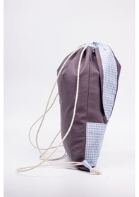 Resim Fabric Craft Bag Tavşan Figürlü Çocuk Bez Çanta Mavi Kareli 33x45 Cm Büzgülü Koyu Gri 