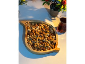 Resim Ata Wood Doğal Ahşap Yaprak Figürlü Kahvaltılık-Çerezlik-Sunumluk-Servis Tabağı 