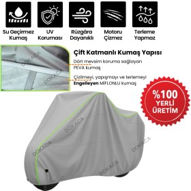 Resim Dokaca Neo Gri Neon Fitilli Kilit ve Arka Çanta Uyumlu Jawa 250 Classic Uyumlu Motosiklet Brandası 