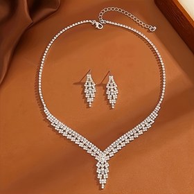 Resim Popüler Avrupa & Amerikan Tam Taşlı Küpe, Yüzük ve Kolye Bileklik Seti - Premium Moda Takı Toptan Satış 