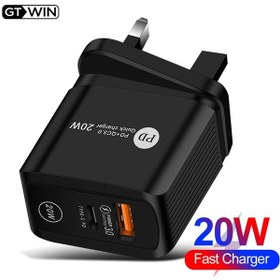 Resim Gtwın Pd 20w Uyumlu Qc 3.0 Hızlı Şarj Cep Telefonu Şarj Cihazı Ab/abd/ingiltere Tak Hızlı Şarj Siyah İphone 12 Pro 