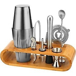 Resim Vosco VB-KB10 10 Parça Ahşap Standlı Boston Shaker Kokteyl Set, 750 ml 