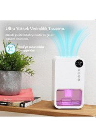 Resim Mini Nem Alma Cihazı - Günde 300ml, 1.1l Hazneli, Led Işıklı - Tüm Odalar İçin - Beyaz 