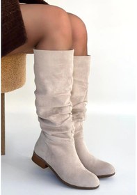 Resim Winda Bej Süet Körüklü Topuklu Çizme Çok Renkli 