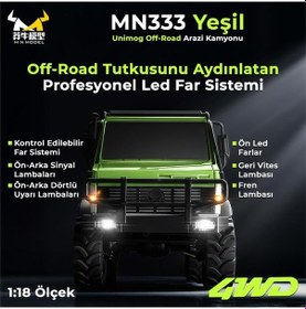 Resim Mn Model Mn333 1/18 Mercedes Unimog U4000 4wd Rc Crawler Offroad Uzaktan Kumandalı Araba Arazi Aracı Model Car Truck Rtr Yeşil Mn-333 +dahili Işık Seti 