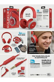 Resim POLEON Paleon PLO-380K Kablolu Kulaklık 3.5mm Jack Mikrofonlu Katlanabilir Hi-Fi Kulaklık Kırmızı 
