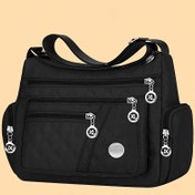 Resim Unisex Kare Çapraz Çanta - Ayarlanabilir Omuz Askılı, Dayanıklı Nylon Fermuarlı El Çantası, Çoklu Bölmeli ve Metal Halka Detayları, Siyah (Erkek & Kadın) 