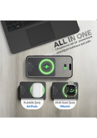 Resim Woyax All In Magsafe Powerbank 10.000mah 20w Hızlı Taşınabilir Şarj Cihazı Saat Kulaklık Apple Uyumlu iPhone Android Siyah 