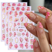 Resim 3 Sayfa 3D Pembe Çiçek Nail Art Sticker, Altın Kenar Çiçek Yaprakları, İlkbahar Çiçeği Aşk Günü Elegant Tasarım Manikür Malzemeleri, Dantel Plastik Nail Art Dekoru, Parlak Bitir, Tek Kullanımlık - SW-H014 