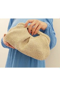 Resim Kemzey Handmade Parlak Tutmalı El Çantaları , El Yapımı Işıltılı Clutch, Örgü El Çantası Bej - Bej 
