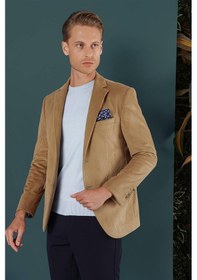 Resim Efor Camel Kadife Slim Fit Çift Yırtmaçlı Mono Yaka Casual Ceket CAMEL 