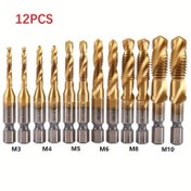 Resim 12 parçalı Yüksek Hızlı Çelik Altıgen Saplı Matkap Ucu Seti, Titanyum Kaplamalı, Çoklu Boyutlar M3-M10, Geleneksel Spiral Yiv, Delme İçin 
