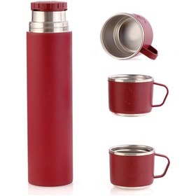 Resim 3 Bardaklı 500 Ml Paslanmaz Çelik Termos Bpa Free Sus304 6 Saat Sıcak 12 Saat Soğuk Bordo 