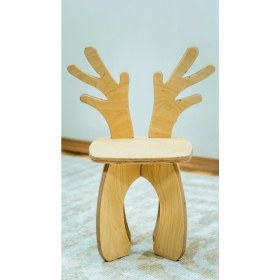 Resim Ahşap Çocuk Sandalyesi - Geyik Tasarımlı, Montessori Tarzı, Doğal Ahşap 