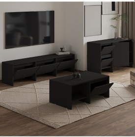 Resim Laris Üçlü Set Tv Sehpası, Konsol Ve Orta Sehpa İle Modern Yaşam Alanları İçin Takım Siyah 