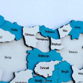 Resim Türkiye Siyasi Haritası - 3D Harita Ahşap Duvar Dekoru, Turkuaz - 100x43 cm 