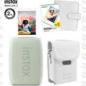 Resim Instax mini Link 3 Yeşil Akıllı Telefon Yazıcısı Beyaz Çanta Deri Albüm ve 20'li mini Film 