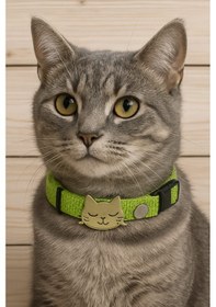 Resim Mıt Kedi Boyun Tasması Kedi Figürlü Yeşil 