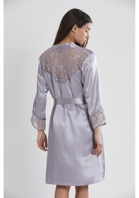 Resim Pierre Cardin 4075 Saten Sabahlıklı Gecelik Takım - Royal ROYAL 
