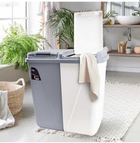 Resim Violet 60 Litre Çift Gözlü Çamaşır Sepeti Beyaz - Gri 