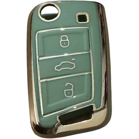 Resim Autohan Keys Volkswagen İçin Lüks Nano Anahtar Koruma Kılıfı, Golf 7, Golf 7.5, Tiguan, Polo, T-roc, T-cross İle Uyumlu, Yeşil Ve Altın 