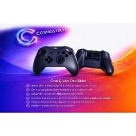 Resim Cosmostech Xbox One / One S 8. Nesil Kol Kasası Ön + Arka Cover Seti Siyah – Gamepad Gövde Değişim Kapağı 