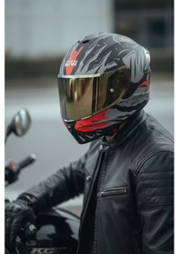 Resim Gıvı 50.x Sharkbıte Mat 1 Renkli 1 Şeffaf Vizörlü Motosiklet Kask Gold Vizör + Şeffaf 