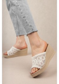 Resim EPAAVM - Dolgu Taban Burnu Açık Örgülü Terlik - İFS5802 Beyaz 