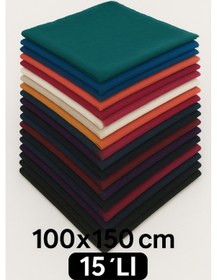 Resim 15'li Flamlı Düzrenk Dağıtmalık Hac Umre Hediyelik Çeyizlik Flamlı Pamuk Eşarp Yazma Çok Renkli 