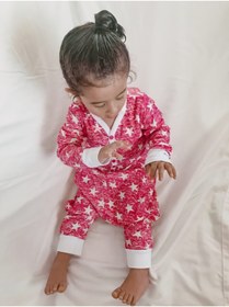 Resim GÖKÇECİK TEKSTİL Salaş Oversize Bebek Tulum Pijama Fuşya Yıldızlı 