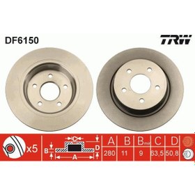 Resim TRW DF6150 Fren Diski Arka Cmax 10- Kuga 13- Tourneo Connect 13- Transit Connect 13- Düz 280Mm 5 Bijon 