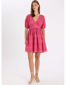 Resim DeFacto Babydoll Vual Kısa Kollu Brode Mini Abiye Elbise D4402AX24HSPN184 