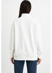 Resim Kadın Üç İplik Dık Yaka Yarım Fermuarlı Sweatshirt - Beyaz Çok Renkli 
