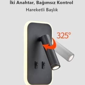 Resim Dekoratif Yatak Başı Okuma Lambası 13 Watt Gün Işığı Çift Kademeli Baş Ucu Kitap Okuma Lambası Tuvalu LED Aplik Gece Lambası (Siyah) 