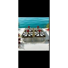 Resim Kahvaltılık Kare 4'lü 5 Parça Tepsili El Yapımı Porselen ve Cam 