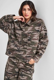 Resim Kadın Kamuflaj Renk 1w5-28 Bol Kesim Tasarım Denim Ceket - Kamufulaj / XS/S 