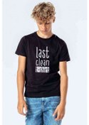 Resim Last Clean Baskılı Unisex Çocuk Siyah Tshirt 