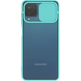 Resim Kzy Samsung Galaxy A22 4g Kapak Lensi Açılır Kapanır Kamera Korumalı Silikon Kılıf - Turkuaz 