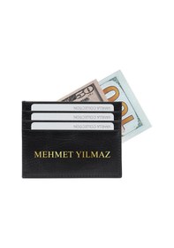 Resim Vanilla Collection Hakiki Deri Kartlık Cüzdan Portföy İsim Baskılı İnce & Minimal & Modern Siyah 