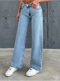 Resim Blue Marlın Kadin Yüksek Bel Buz Kar Boyfriend Bol Paça Pantolon Mavi 
