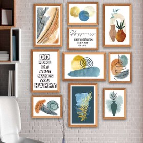 Resim Wow 10 Parça Yazı ve Suluboya Bohem Tarzda (Çerçeve Görünümlü) Uv Baskı Duvar Tablo Seti 