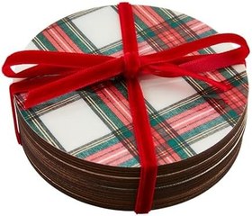Resim Mud Pie Tartan Lake Bardak Altlığı, Beyaz, 4" Çap 