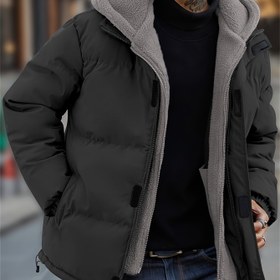 Resim Erkek Kış Fleece Astarlı Kapüşonlu Ceket - Ön Fermuarlı Kalın İzoleli Mont, Uzun Kollu, Duruşlu Yaka ve Cep, Kayak, Yürüyüş ve Açık Hava Aktiviteleri için Dayanıklı Polyester, Şık Renk Blok Tasarımı, Kış Sporları, Kış Aksesuarları, Kayak Ekipmanı, Tam Fermuarlı Mont, Fleece Astarlı Konfor 