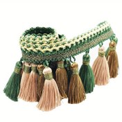 Resim Art Deco Tassel Trim, Polyester Dekoratif Fringe, Kahverengi ve Koyu Yeşil Renklerinde, Pencere Tedavileri ve Giysi Dekorasyonu için 