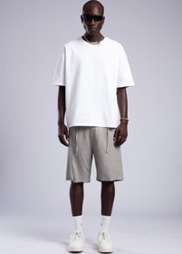 Resim Beli Lastikli Keten Şort 